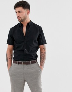 Черная эластичная хлопковая рубашка с короткими рукавами Only & Sons - Черный