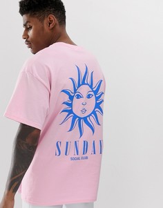 Розовая oversize-футболка с надписью Sunday на спине New Look - Розовый