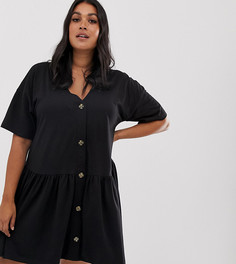 Черное свободное платье с пуговицами Missguided Plus - Черный