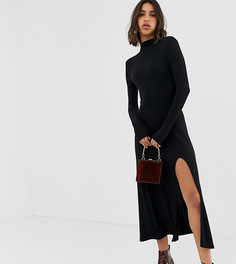 Черное трикотажное платье миди в рубчик Stradivarius - Черный