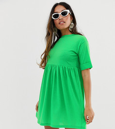 Свободное трикотажное платье в рубчик с закатанными рукавами ASOS DESIGN Petite - Зеленый