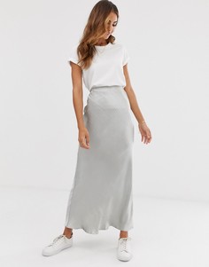 Атласная блестящая юбка макси ASOS DESIGN - Серебряный