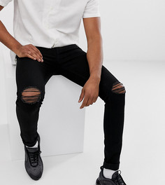 Джинсы скинни из переработанных материалов с рваной отделкой ASOS DESIGN Tall - Черный