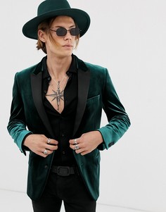 Зеленый приталенный бархатный блейзер-смокинг ASOS DESIGN - Зеленый