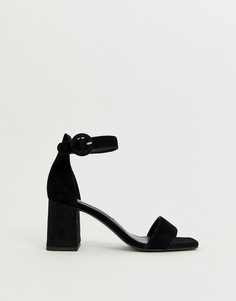 Черные замшевые босоножки на среднем каблуке с квадратным носком Steve Madden - Ilena - Черный
