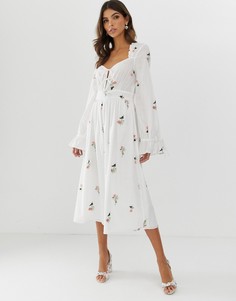 Платье миди с вышивкой и вырезом в форме сердца ASOS DESIGN - Мульти