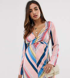 Атласное платье мини в полоску с завязкой сзади Boohoo - Мульти