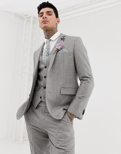 Зауженный пиджак из твида с добавлением шерсти Harry Brown Wedding - Серый