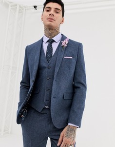 Зауженный пиджак из твида с добавлением шерсти Harry Brown Wedding - Синий