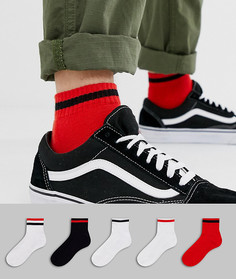 Набор из 5 пар спортивных носков черного и красного цвета с полосами ASOS DESIGN - Мульти