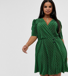 Плиссированное платье мини в горошек на пуговицах ASOS DESIGN Curve - Мульти