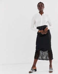 Атласная юбка миди с кружевной отделкой ASOS DESIGN - Черный
