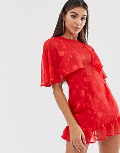 Красное платье мини с глубоким вырезом и кружевной накладкой Lasula - Красный