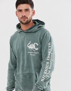 Худи серого выбеленного цвета с принтом на спине Pull&Bear - Серый