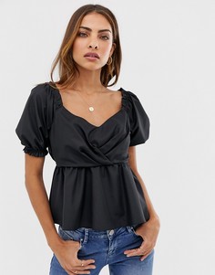 Черный топ с объемными рукавами River Island - Черный