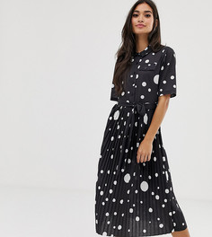 Платье-рубашка миди в горошек с поясом и плиссированной юбкой ASOS DESIGN Petite - Мульти