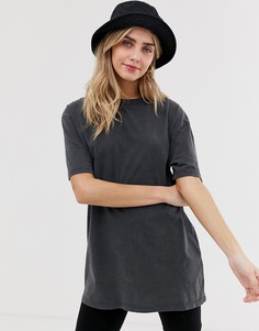 Темно-серая oversize-футболка с эффектом кислотной стирки New Look - Серый