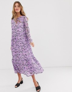 Платье макси с цветочным принтом Pieces - Фиолетовый