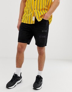 Рваные джинсовые шорты черного цвета Bershka - Черный