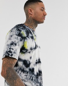 Свободная футболка с принтом тай-дай темно-синего и желтого цвета Bershka - Синий