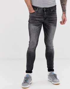 Черные выбеленные облегающие джинсы с напылением Jack & Jones - Черный