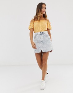 Синяя юбка с эффектом кислотной стирки Bershka - Синий