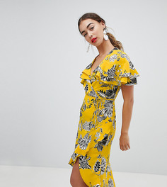 Платье миди с запахом и оборками River Island - Желтый