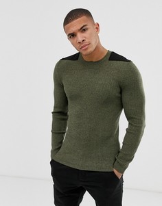 Обтягивающий джемпер цвета хаки в рубчик с нашивками ASOS DESIGN - Зеленый