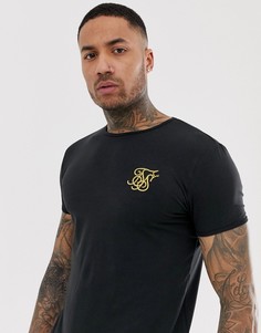 Черная комбинируемая футболка с золотистым логотипом SikSilk - Черный