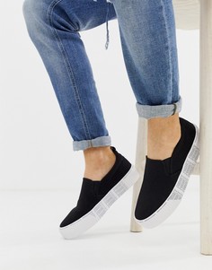 Комбинируемые черные кеды-слипоны с текстовым принтом на подошве ASOS DESIGN - Черный