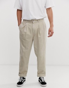 Вельветовые брюки со складками ASOS DESIGN - Бежевый