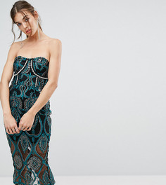 Платье-бандо миди с вышивкой PrettyLittleThing Premium - Черный