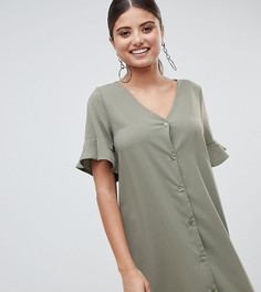 Платье на пуговицах с оборками на рукавах PrettyLittleThing - Зеленый