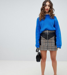 Трапециевидная мини-юбка из твида со вставками из искусственной кожи River Island - Коричневый