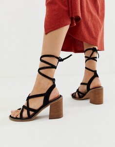 Замшевые босоножки на каблуке с завязкой ASOS DESIGN Trivia - Черный