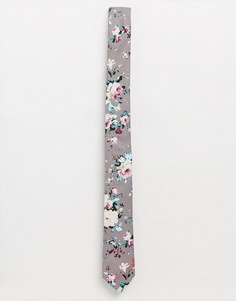Серый узкий галстук с цветочным принтом ASOS DESIGN - Wedding - Серый
