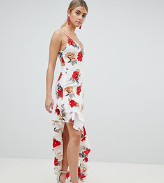 Платье макси с цветочным принтом и разрезом сбоку PrettyLittleThing - Белый