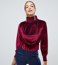 Красный бархатный топ с высоким воротом Boohoo - Красный