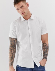 Белая узкая льняная рубашка с короткими рукавами Selected Homme - Белый