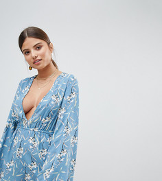 Ромпер с цветочным принтом и глубоким вырезом Missguided - Синий