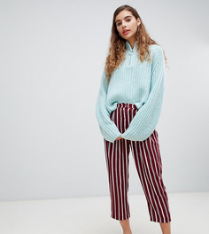 Бордовые широкие брюки со складками и полосками Monki - Красный