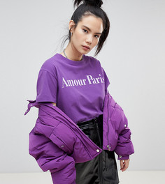 Футболка с надписью amour paris Pull&bear - Фиолетовый