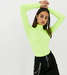 Боди неоново-желтого цвета с высоким воротом Bershka - Желтый