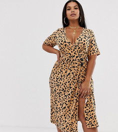 Платье миди с драпированной юбкой и анималистичным принтом ASOS DESIGN Curve - Мульти