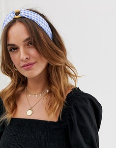 Повязка на голову в клеточку с деревянных кольцом ASOS DESIGN - Синий