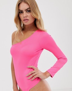 Боди на одно плечо с длинными рукавами ASOS DESIGN - Розовый