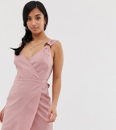 Льняной сарафан мини с запахом и деревянными кольцами ASOS DESIGN Petite - Розовый