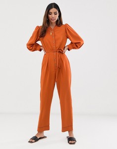 Комбинезон-рубашка на пуговицах с контрастными строчками ASOS DESIGN - Коричневый