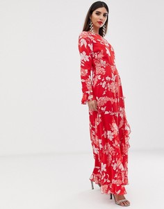 Платье макси с запахом, оборками и цветочным принтом ASOS DESIGN - Мульти