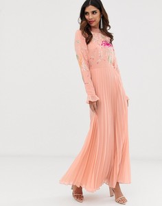 Платье макси с вышивкой и рукавами клеш ASOS DESIGN - Розовый